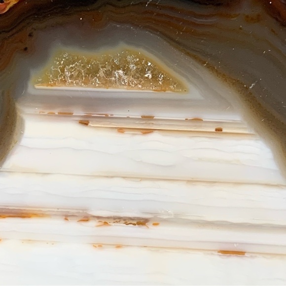 Thick Agate Geode Slab Slice Natural Crystal Gold Druzy Brazilian W Free Stand - Picture 9 of 10